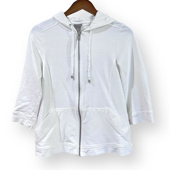 Chicos Zenergy Full Zip 3/4 Sleeve Hoodie Jacket White Women’s Size 1 Small 4-6 - Picture 1 of 9